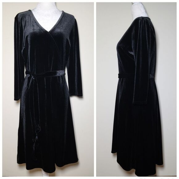 NWT|J. Jill Soft Crushed Velvet Black Velour Dress, SMALL - Picture 3 of 10